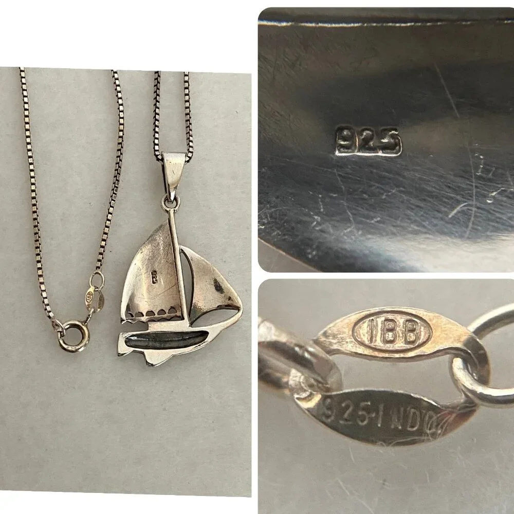Sterling Silver 925 Unisex Sailboat Nautical Boat Pendant Necklace 20